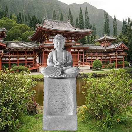 Fonte para Jardim Buda Pilar White Stone 90cm 110V