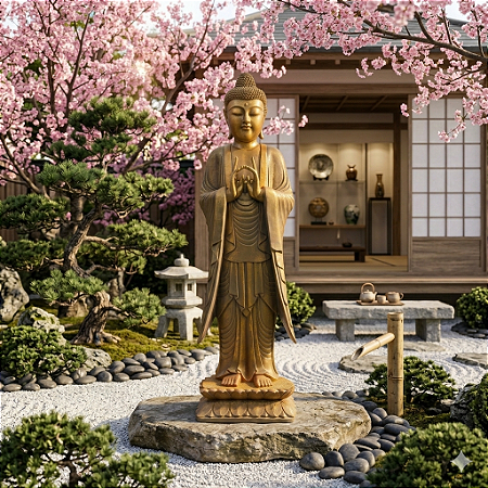 Estátua de Buda em Pé Grande 1,60m para Jardim em Fibrocimento – Escultura Decorativa Premium
