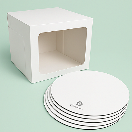 Kit 5 Caixas + 5 Cake Boards Personalizados 25x25x20