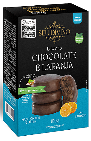 Biscoitos Chocolate com Laranja e Cobertura sabor Chocolate 100g - Vegano, Sem Glúten, Lactose e Zero Açúcar