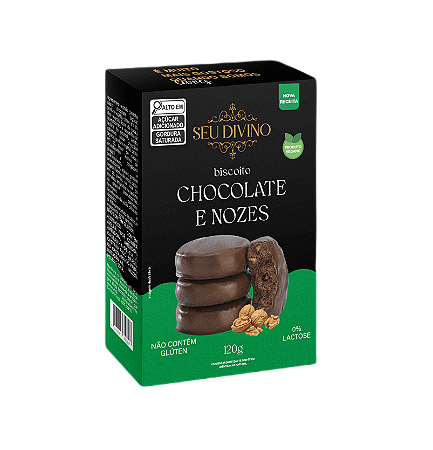 Biscoitos Chocolate com Nozes e Cobertura sabor Chocolate 120g - Vegano, Sem Glúten e Lactose