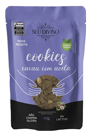Cookies Cacau com Avelã 60g - Vegano, Sem Glúten e Lactose