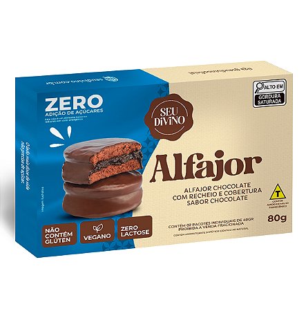 Alfajor ZERO AÇUCAR Chocolate com Recheio e Cobertura sabor Chocolate 80g - Vegano, Sem Glúten e Lactose