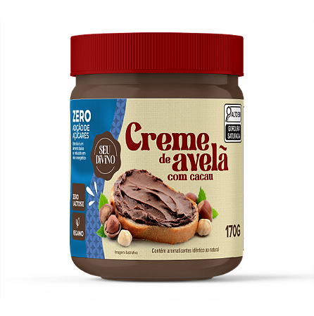 Creme de Avelã com Cacau - ZERO AÇUCAR, Vegano e Sem Gluten - 170g