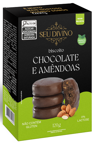 Biscoitos Chocolate com Amêndoas e Cobertura sabor Chocolate 120g - Vegano, Sem Glúten e Lactose