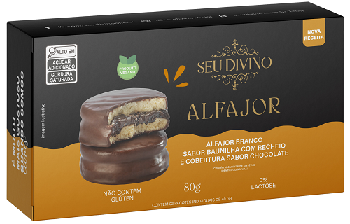 Alfajor Branco sabor Baunilha com Recheio e Cobertura sabor Chocolate 80g - Vegano, Sem Glúten e Lactose