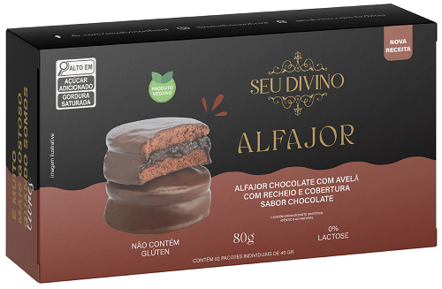 Alfajor Chocolate com Recheio e Cobertura sabor Chocolate 80g - Vegano, Sem Glúten e Lactose