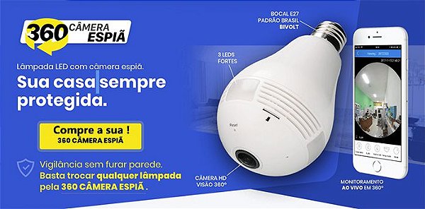 Câmera Ip Lampada Panorâmica Segurança Vr 360 Wifi Led V380 - Stecker Shop