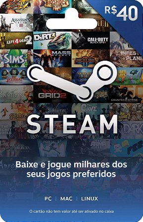 Steam - Cartão Pré Pago R$ 40 Reais