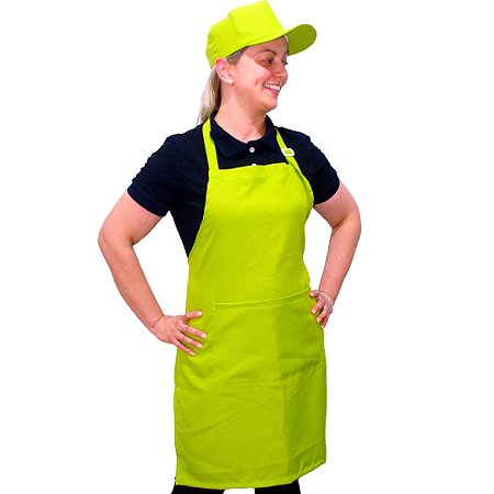 Conjunto de Uniforme Feminino Contendo Boné e Avental Verde Limão com Camisa Polo Preta