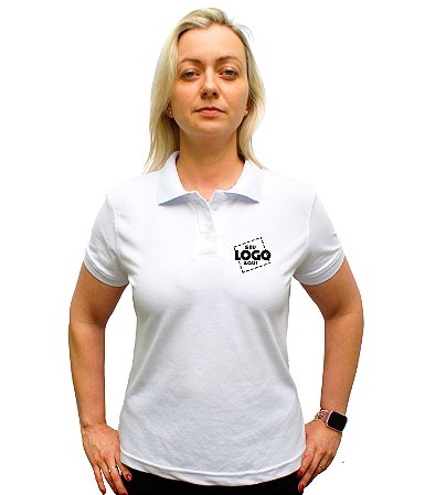 Polo Feminina Branca Personalizada com Bordado - Fabricação própria de  uniformes promocionais e profissionais para empresas e eventos