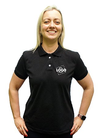 Polo Preta Feminina com Bordado Personalizado