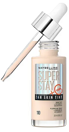 cor 110 Very Light warm undertones maybelline Base de Maquilagem Leve Super Stay Skin Tint 30ml