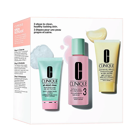 Kit Facial Clinique 3 Passos Para Pele Mista a Oleosa Sabonete Líquido 30ml+ Hidratante 30ml + Tônico 60ml