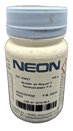 ACETATO DE NIQUEL II TETRAHIDRATADO PA 100G CAS 6018-89-9