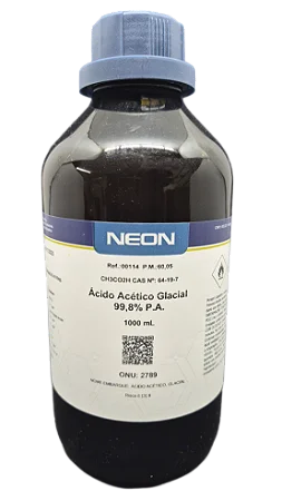 ACIDO ACETICO GLACIAL 99,8% PA 1L CAS 64-19-7 *PF/SSP* CONCENTRACAO 99,8 DENSIDADE 1,05
