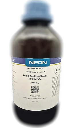 ACIDO ACETICO GLACIAL 99,8% PA 1L CAS 64-19-7 *PF/SSP* CONCENTRACAO 99,8 DENSIDADE 1,05