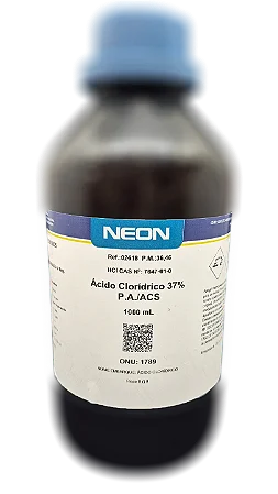 ACIDO CLORIDRICO 37% PA ACS 1L CAS 7647-01-0 *PF/SSP* CONCENTRACAO 37 DENSIDADE 1,19