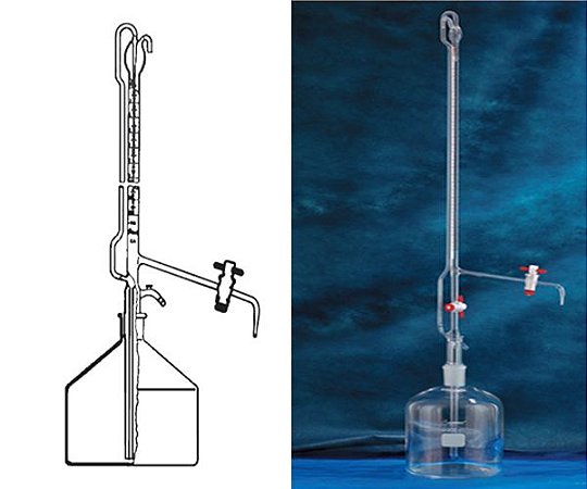 BURETA AUTOMATICA COM FRASCO DE 1L INCOLOR E 2 TORNEIRAS DE TEFLON 5ML