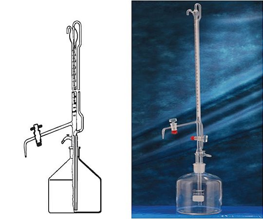 BURETA AUTOMATICA COM FRASCO DE 1L INCOLOR E 2 TORNEIRAS DE VIDRO 10ML