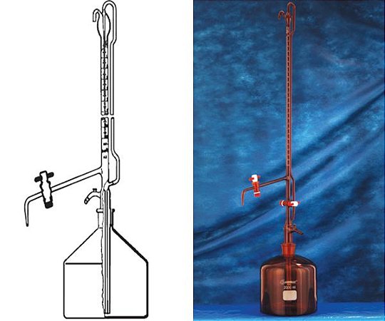 BURETA AUTOMATICA AMBAR COM FRASCO DE 2L AMBAR E 2 TORNEIRAS DE TEFLON 25ML