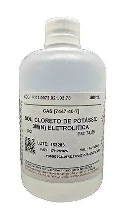 SOLUCAO CLORETO DE POTASSIO 3M ELETROLITICO 500ML CAS 7447-40-7