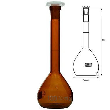 BALAO VOLUMETRICO 5ML DE VIDRO AMBAR COM ROLHA DE POLI CLASSE A