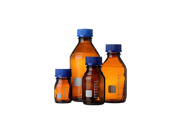 FRASCO REAGENTE ÂMBAR 100ML VIDRO NEUTRO TAMPA AZUL
