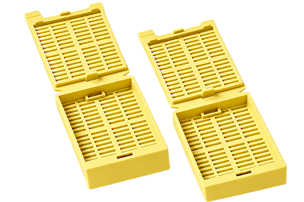 CASSETE PARA INCLUSÃO HISTOLÓGICA 45° AMARELO COM TAMPA REMOVIVEL