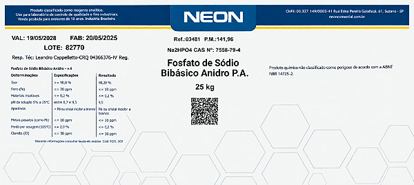 FOSFATO DE SODIO BIBASICO ANIDRO PA 25KG