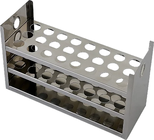 ESTANTE DE ACO INOX COM CABECEIRA PARA 24 TUBOS DE ENSAIO 25MM
