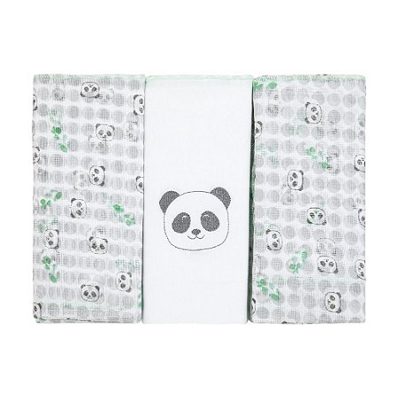 FRALDA BORDADA E ESTAMPADA 70X68 CM COM 3 - PANDA