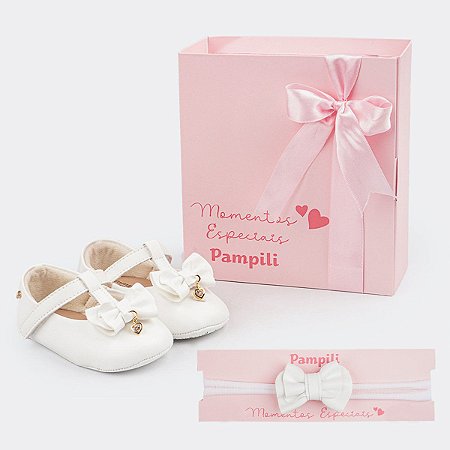 Sapato De Bebê Pampili Nina 379.652 Branco + Tiara De Cabelo
