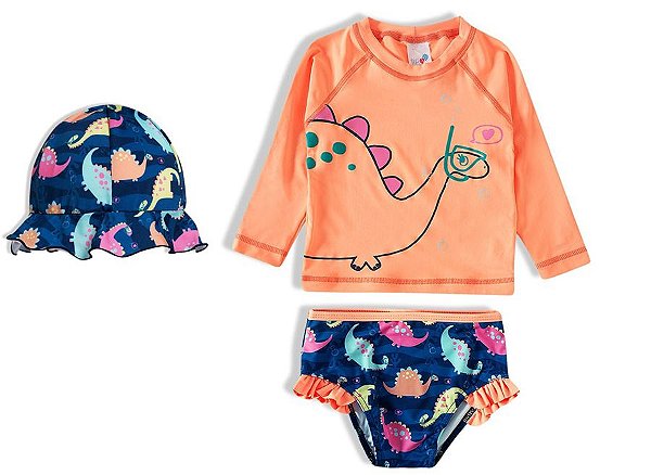 Conjunto De Praia Infantil Proteção Solar Dinossaura Tip Top