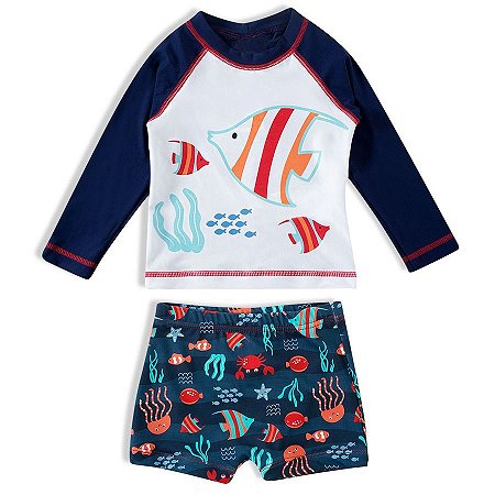 Conjunto De Praia Infantil Com Proteção Solar Peixinho Tip Top