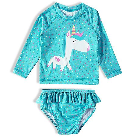 Conjunto De Praia Infantil Com Proteção Solar Unicórnio Tip Top
