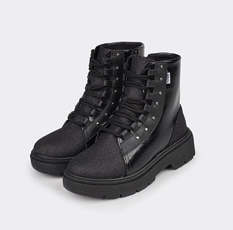 Bota Coturno Infantil Feminina Duda Glitter Verniz Preta