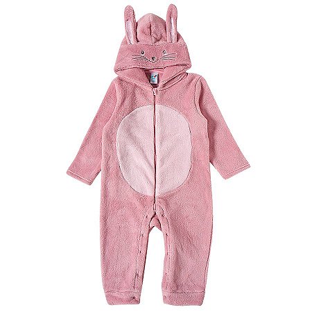 Macacão Infantil Pelúcia Plush Coelhinha Rosa Tip Top Toddler