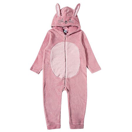 Macacão Infantil Pelúcia Plush Coelhinha Rosa Kids Tip Top