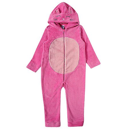 Macacão Infantil Pelúcia Plush Rosa Kids Tiptop