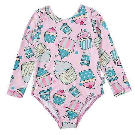 Maiô Body Manga Longa Com Proteção Solar Cupcake Tip Top