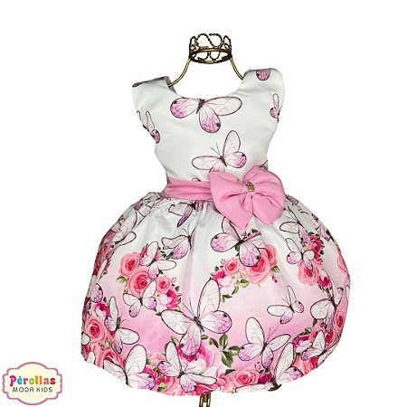 Vestido Temático Festa Infantil Borboletas Rosa 1/8 Anos