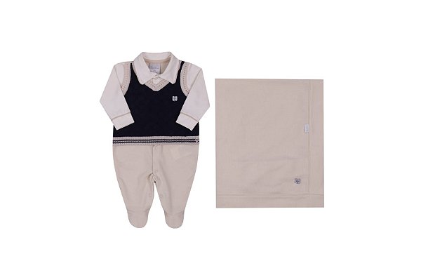 Saída Maternidade Masculina Tricô Paraiso Bege/Azul