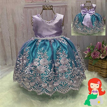 Vestido Infantil Ariel Renda Realeza Lilás/Tiffany