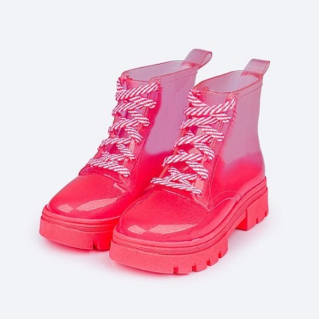 Bota Infantil Feminina Isa Glee Transparente e Rosa Pampili