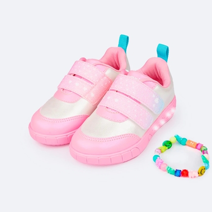 Tenis de Led Pampili Sneaker Phone Strap Branco/Rosa