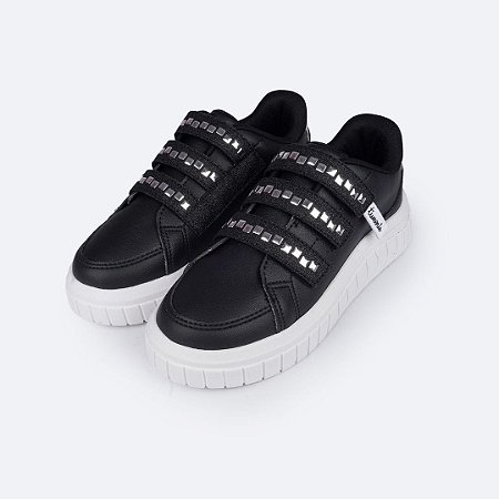 Tênis Feminino Tweenie Gloss Velcro e Tachas Preto