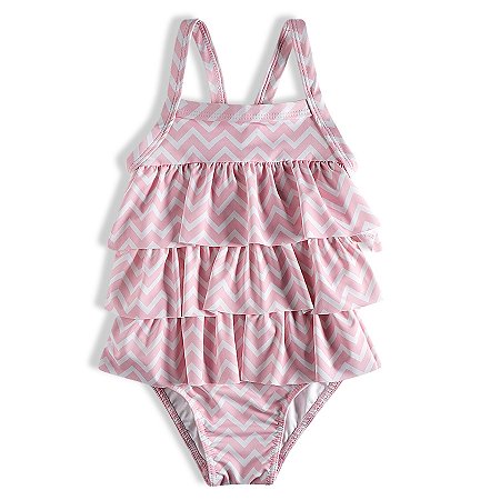 Maiô Praia Infantil Com Proteção Solar Babados Tip Top Rosa