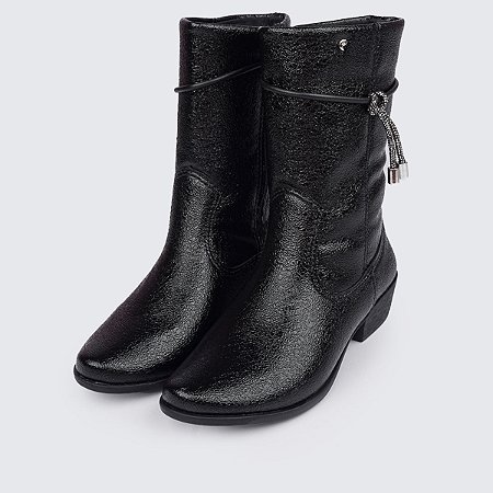 Bota Texana Infantil Feminina Pampili Cordão em Strass Preta