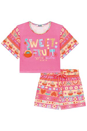 Conjunto de Blusa Boxy Over e Shorts em Malha Fresh Kukiê Coral